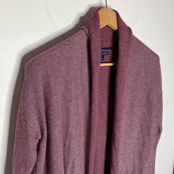 Tommy Hilfiger bird’s eye burgundy shawl pima cotton blend  open cardigan size M - Picture 4 of 12